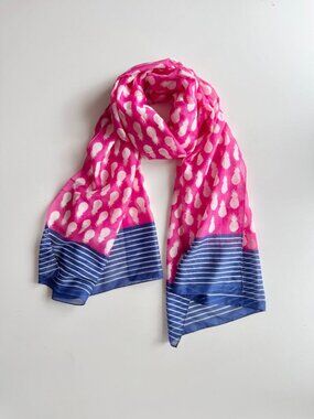 TALBOTS Pink Pineapple Print Cotton Silk Voile Shawl Blanket Scarf
